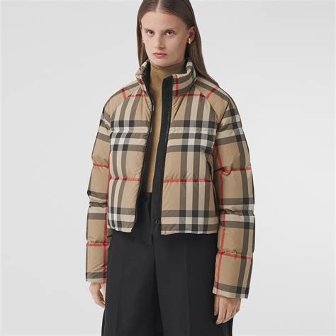 burberry down jacket women's|Burberry check cropped puffer jacket.